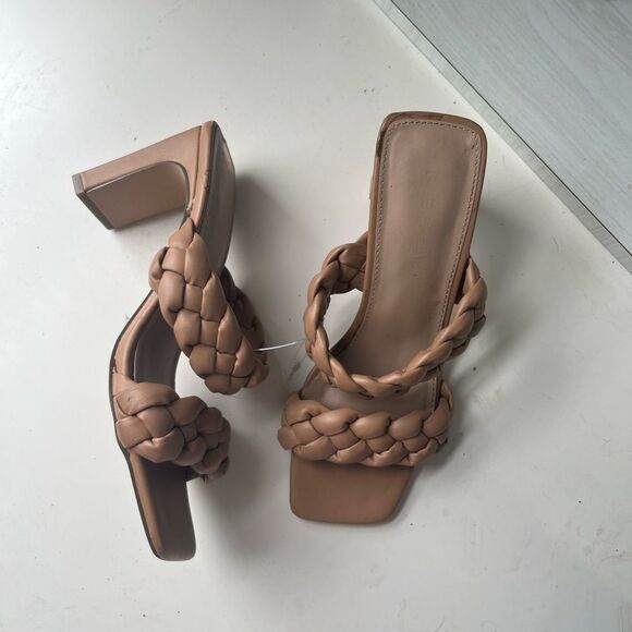 BCBGeneratio Elegant Braided Tan square toed Heels - Picture 1 of 5